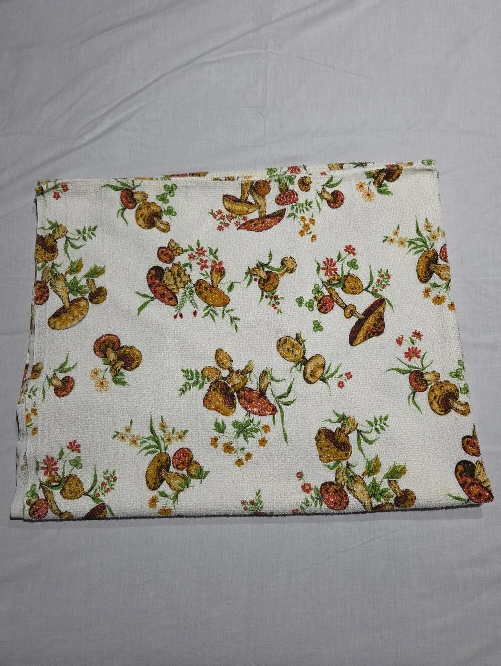 Vintage 70s Mushroom Print Terrycloth Tablecloth 50